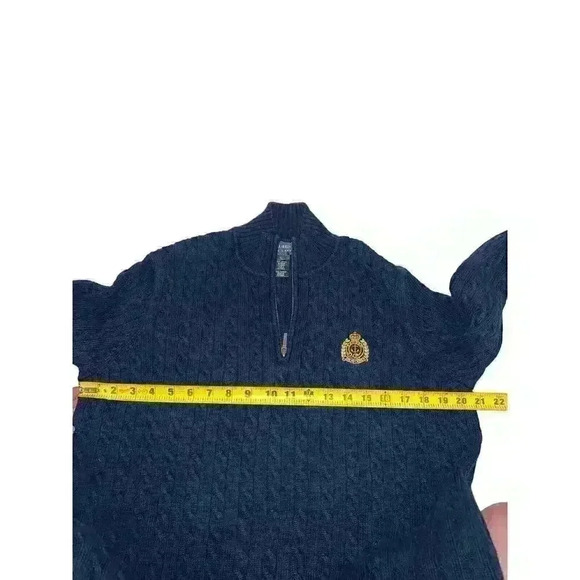 Ladies RALPH LAUREN L Navy Blue 100% Cotton Cable Knit Zip Neck Sweater Washable - Picture 6 of 8
